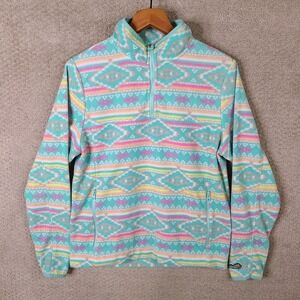 Chubbies Sweatshirt Men Small Blue Pink Fair Isle Fleece 1/4 Zip Aztec Southwest